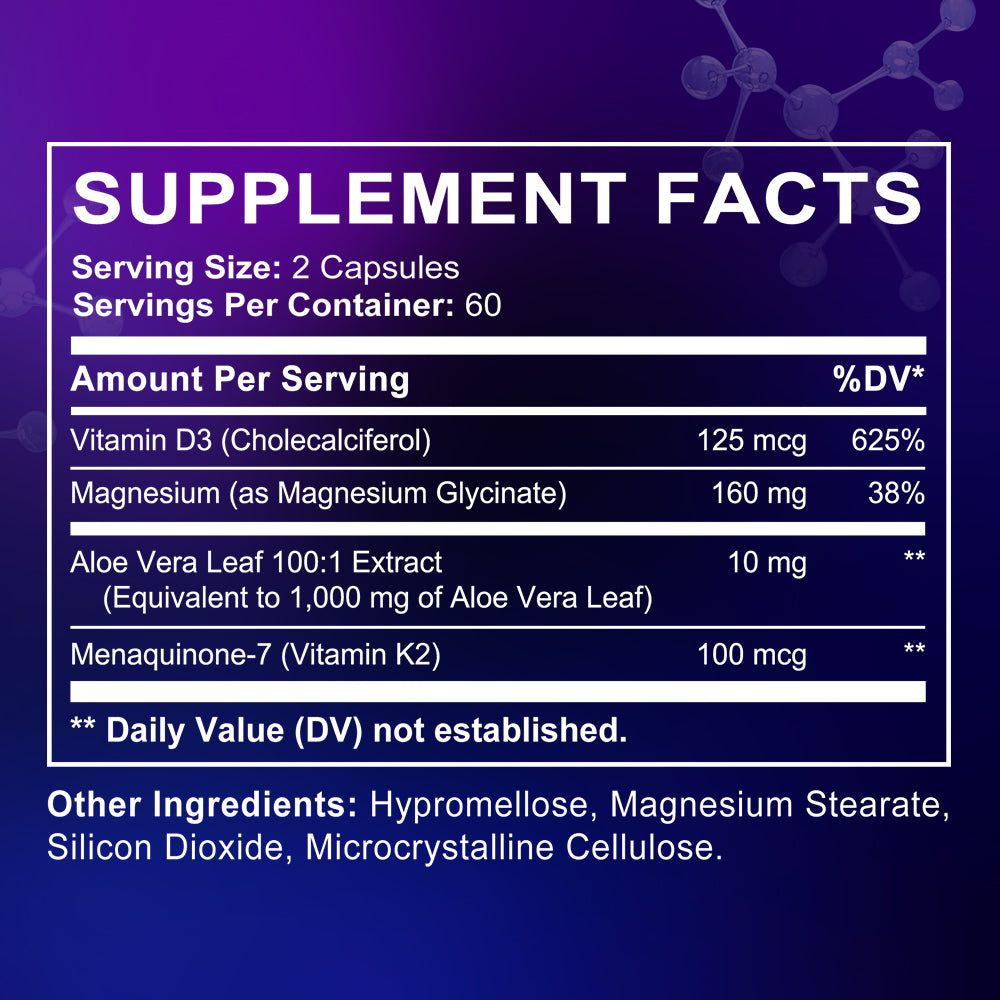 Soomiig® Magnesium Glycinate Complex + Vitamin D3, K2 & Aloe Vera Extract