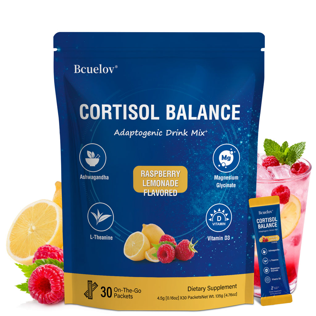 Bcuelov Cortisol Powdered Drink Mix, with Magnesium Glycinate, for Relaxation, 30 Ct