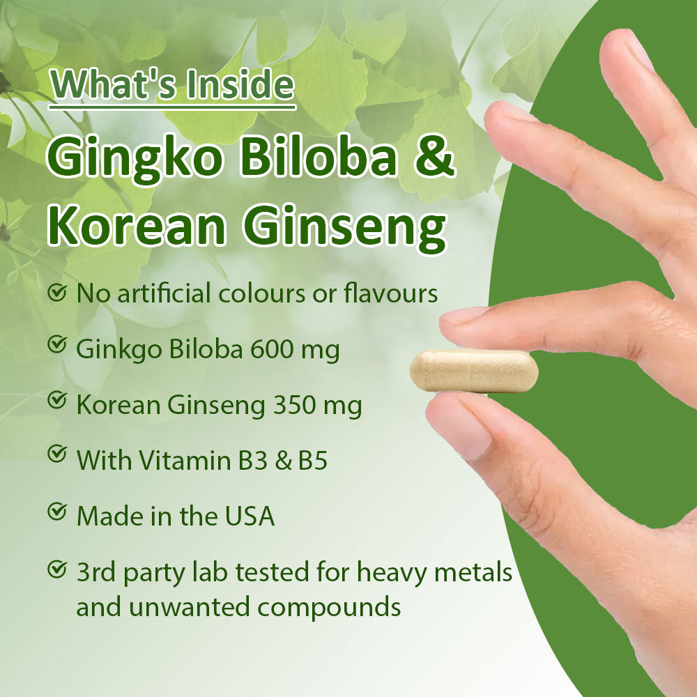 Soomiig® Ginkgo Biloba & Korean Ginseng Capsules with Vitamin B3 & B5