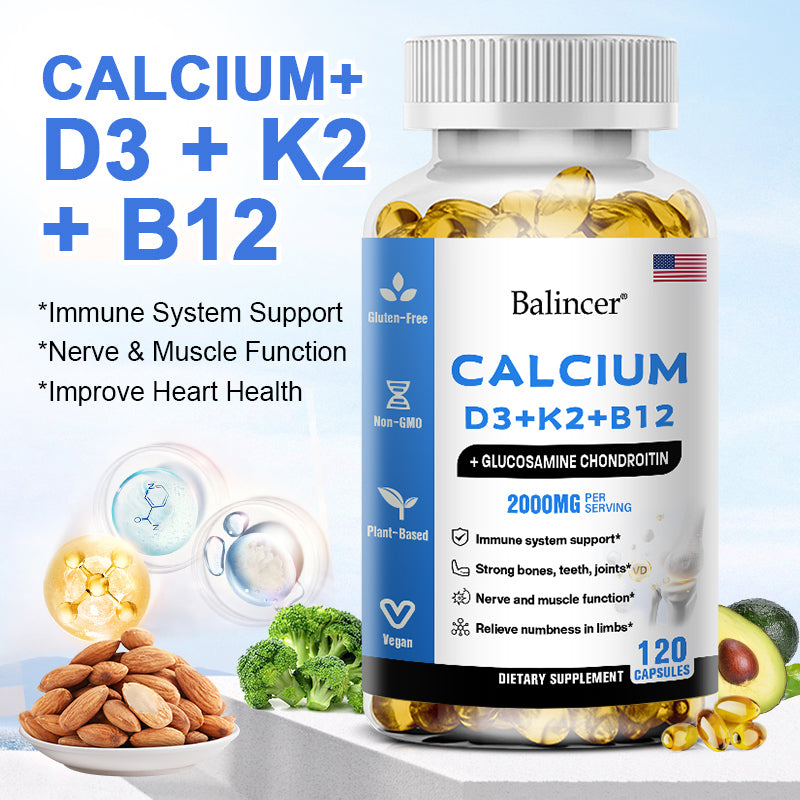 Balincer Calcium & Vitamin D3 Supplement, with Calcium D3+K2+B12, Support Immune Health, 120 Capsules