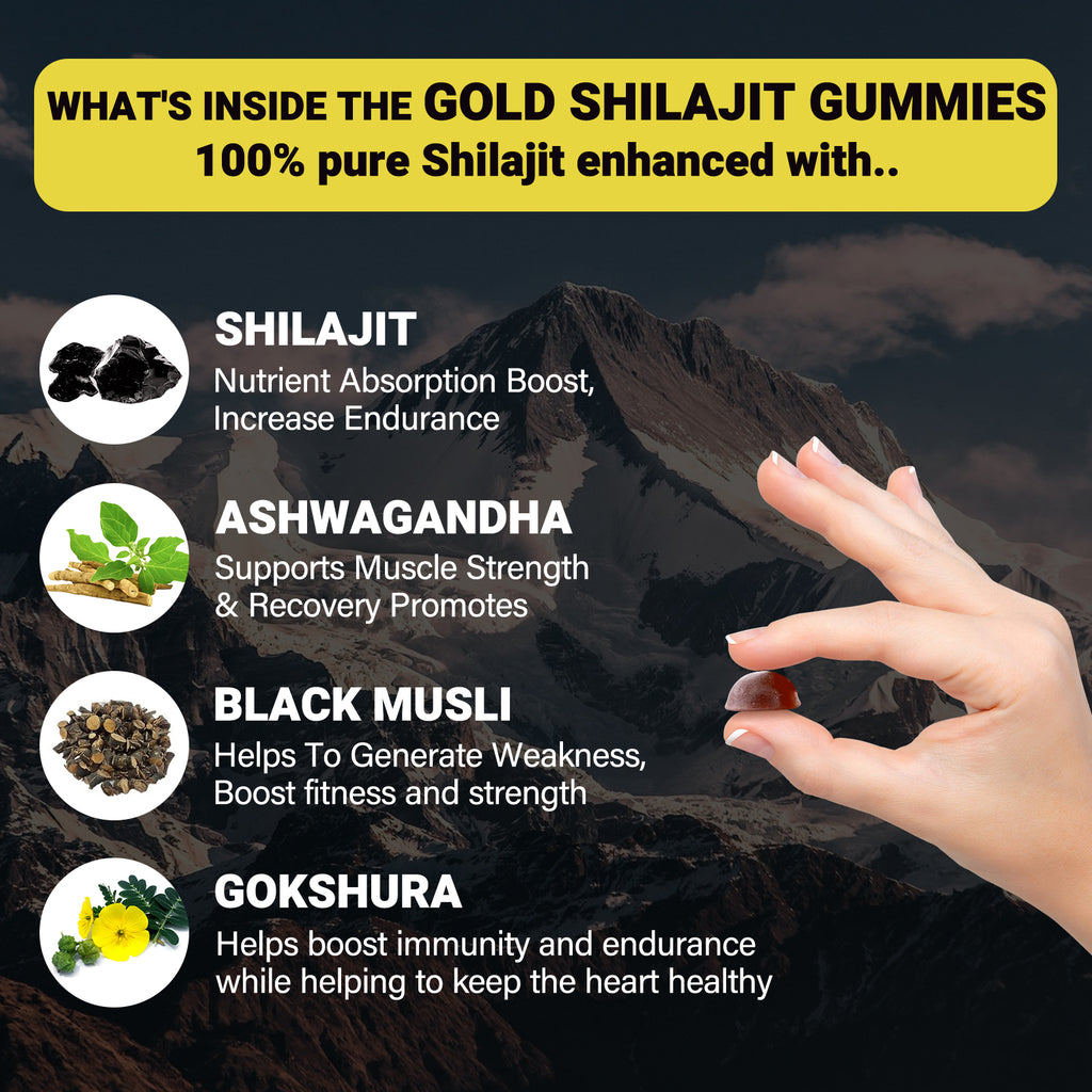 Bcuelov Himalayan Shilajit Gummies, with Ashwagandha, Black Musli and Gokshura, 60 Gummies
