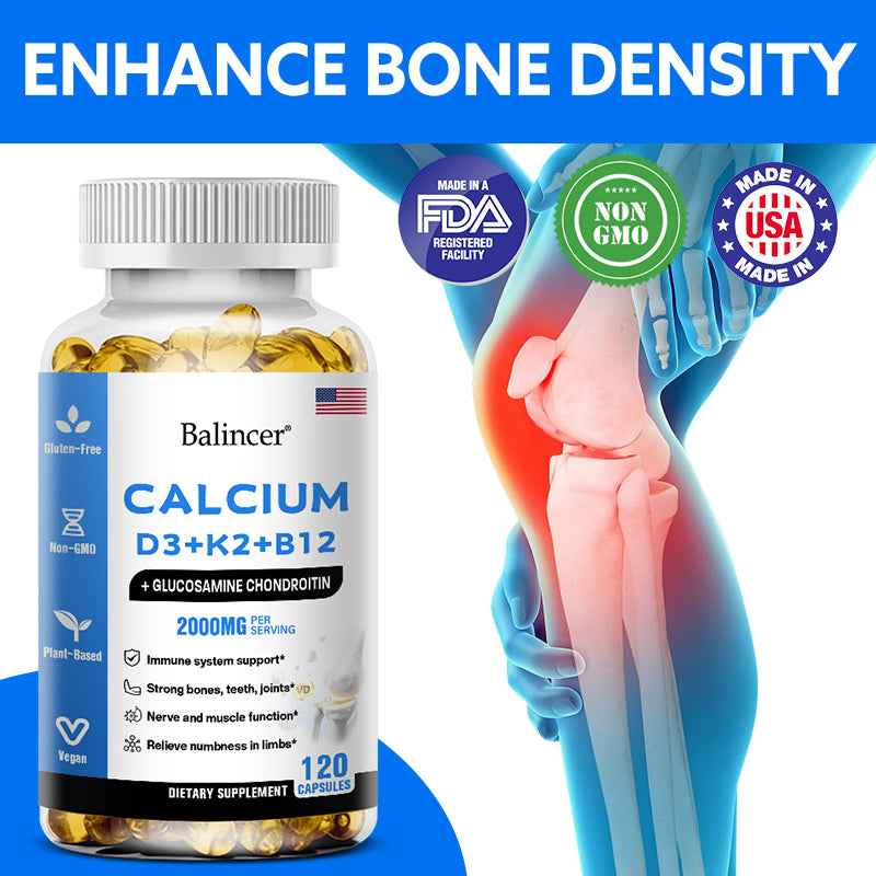 Balincer Calcium & Vitamin D3 Supplement, with Calcium D3+K2+B12, Support Immune Health, 120 Capsules