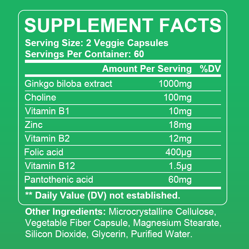Ginkgo Biloba Cognitive - Herbal Cerebral Booster Optimizes Focus & Blood Flow.