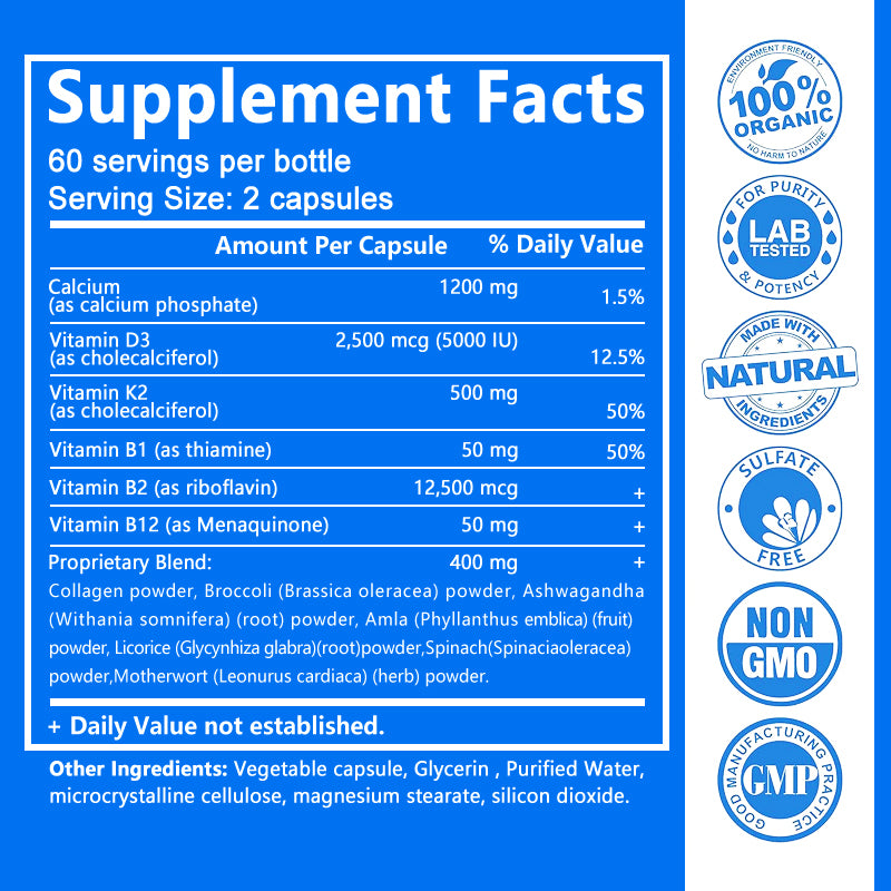Balincer Calcium & Vitamin D3 Supplement, with Calcium D3+K2+B12, Support Immune Health, 120 Capsules