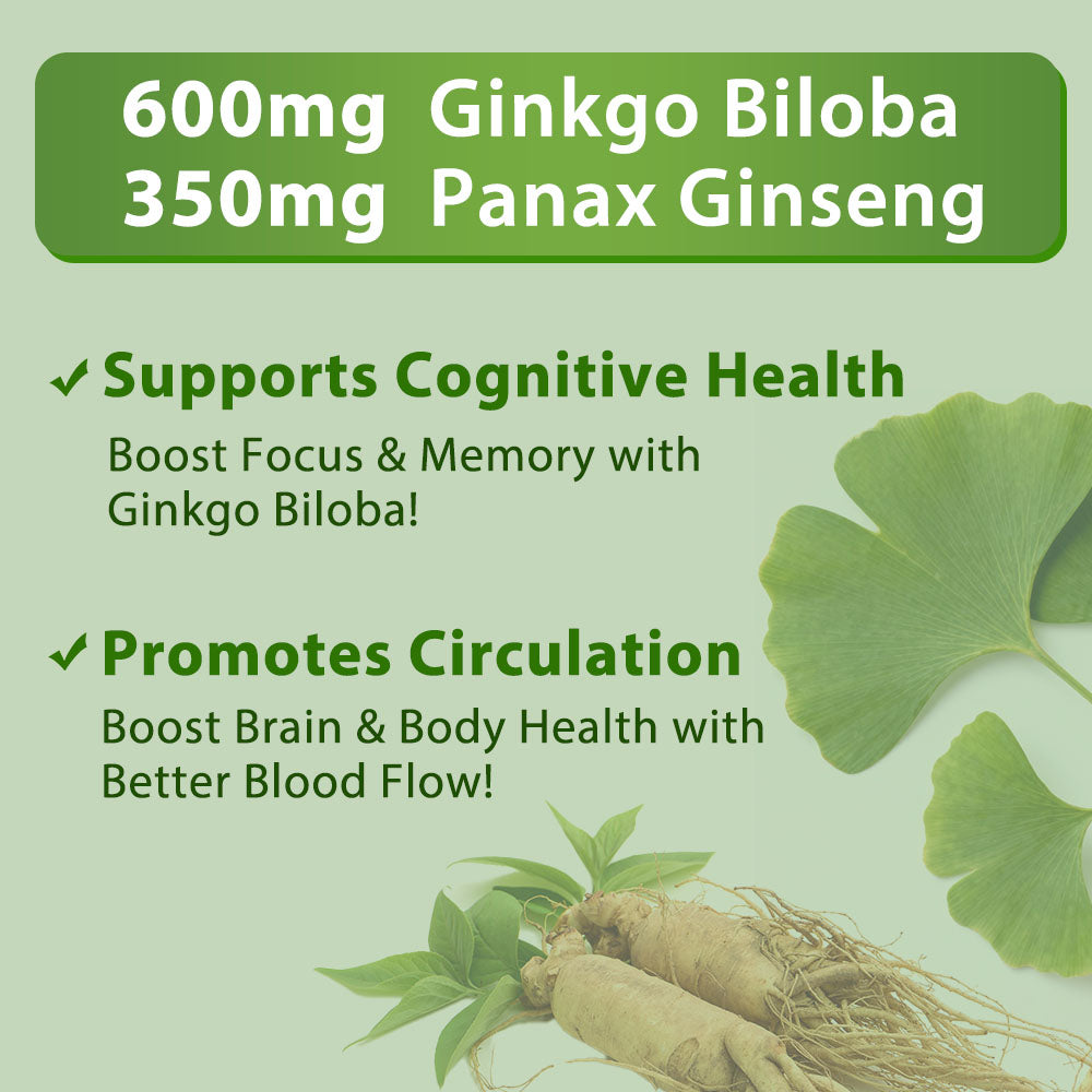 Soomiig® Ginkgo Biloba & Korean Ginseng Capsules with Vitamin B3 & B5
