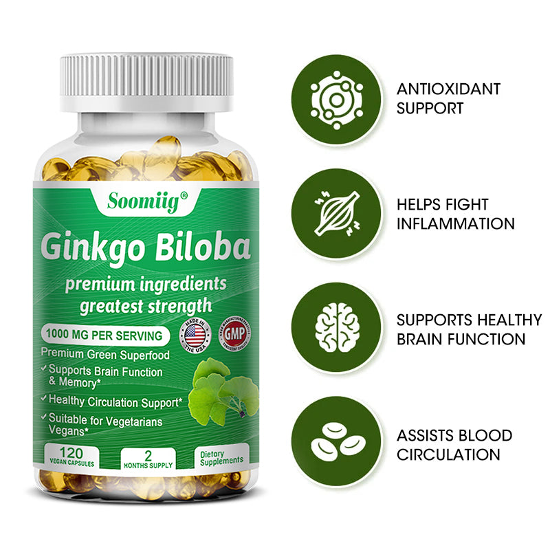 Ginkgo Biloba Cognitive - Herbal Cerebral Booster Optimizes Focus & Blood Flow.