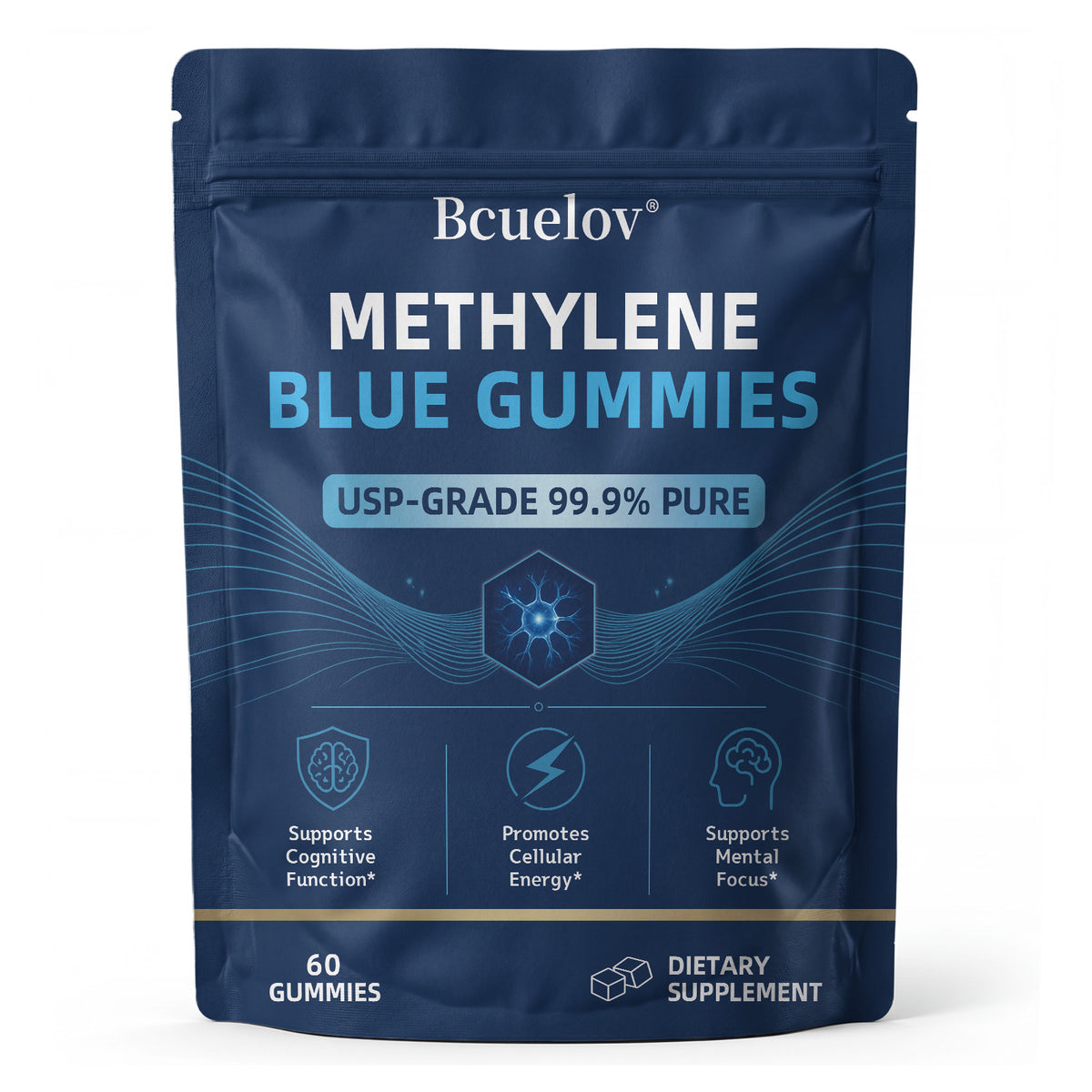 Bcuelov Methylene Blue Gummies,USP Grade, 5mg Per Serving,60 Count