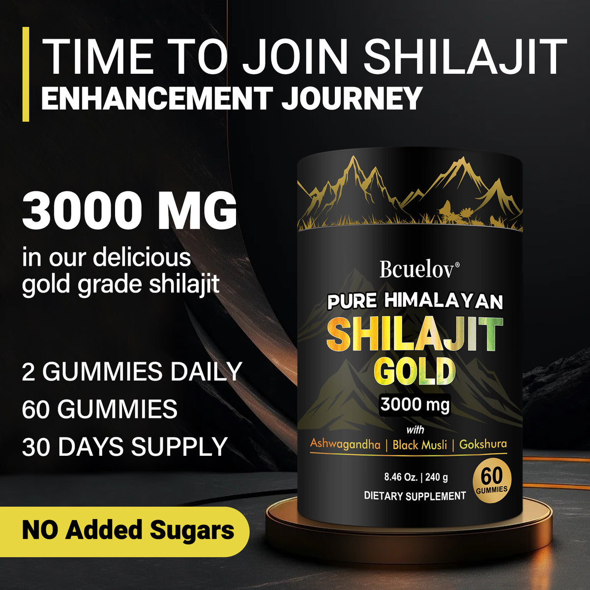 Bcuelov Himalayan Shilajit Gummies, with Ashwagandha, Black Musli and Gokshura, 60 Gummies