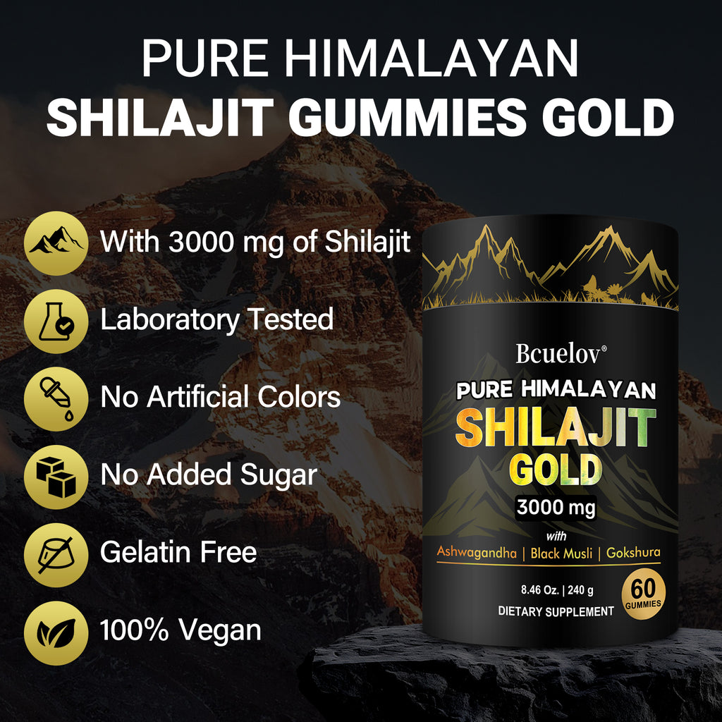 Bcuelov Himalayan Shilajit Gummies, with Ashwagandha, Black Musli and Gokshura, 60 Gummies