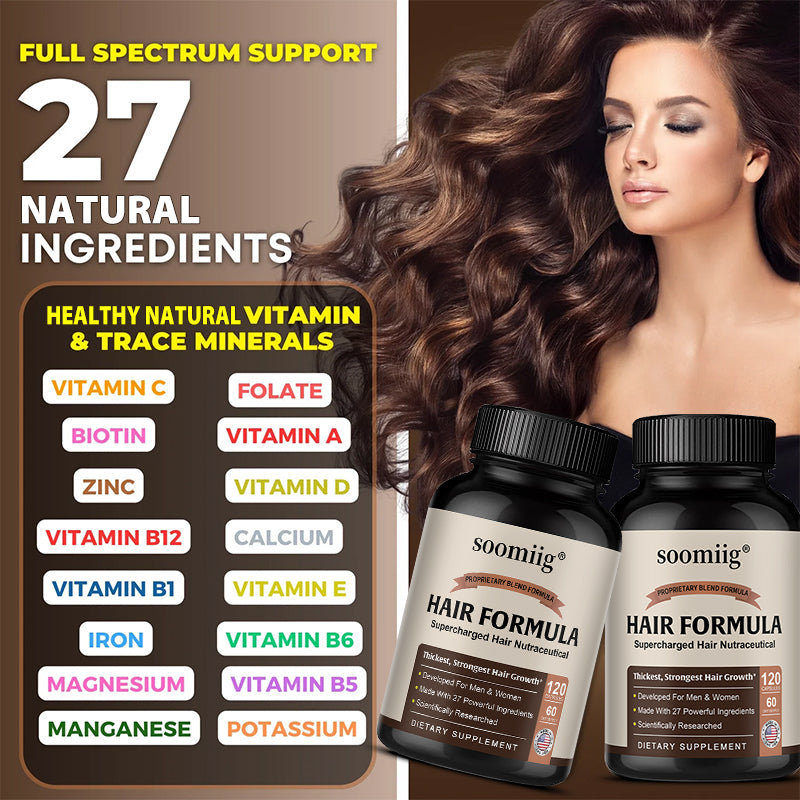 Soomiig® Supercharged Hair Growth Formula with 27 Powerful Ingredients & Natural Vitamins