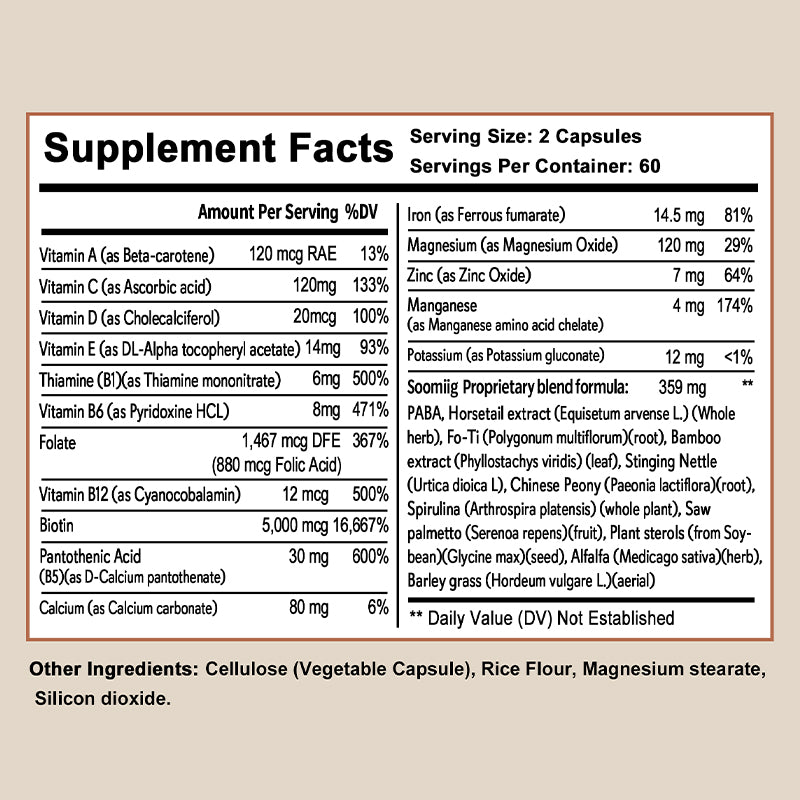 Soomiig® Supercharged Hair Growth Formula with 27 Powerful Ingredients & Natural Vitamins