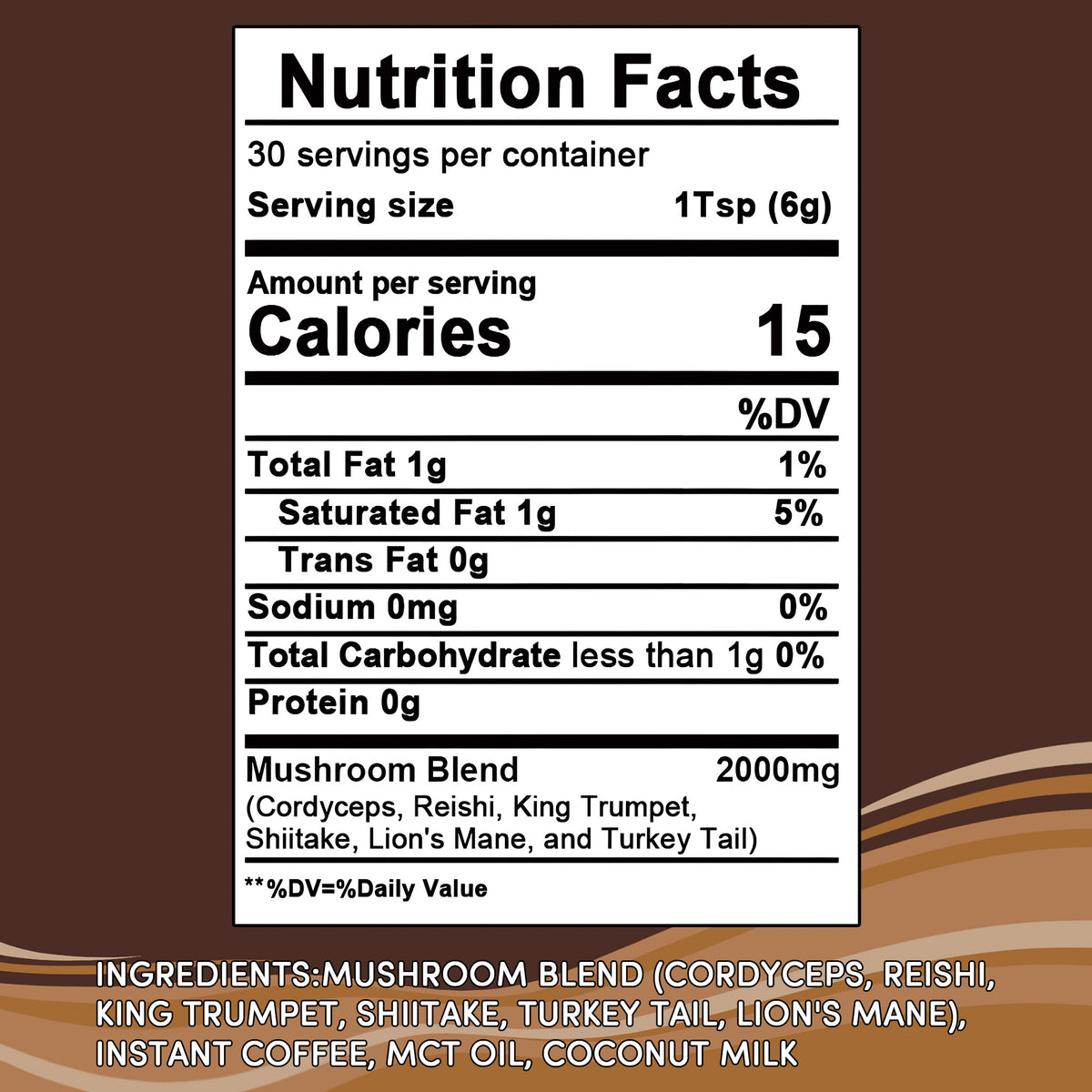 Bcuelov Instant Mushroom Coffee,with 6 Adaptogenic Mushrooms and MCT Oil for Energy, Focus, Immune Support - 30 Servings