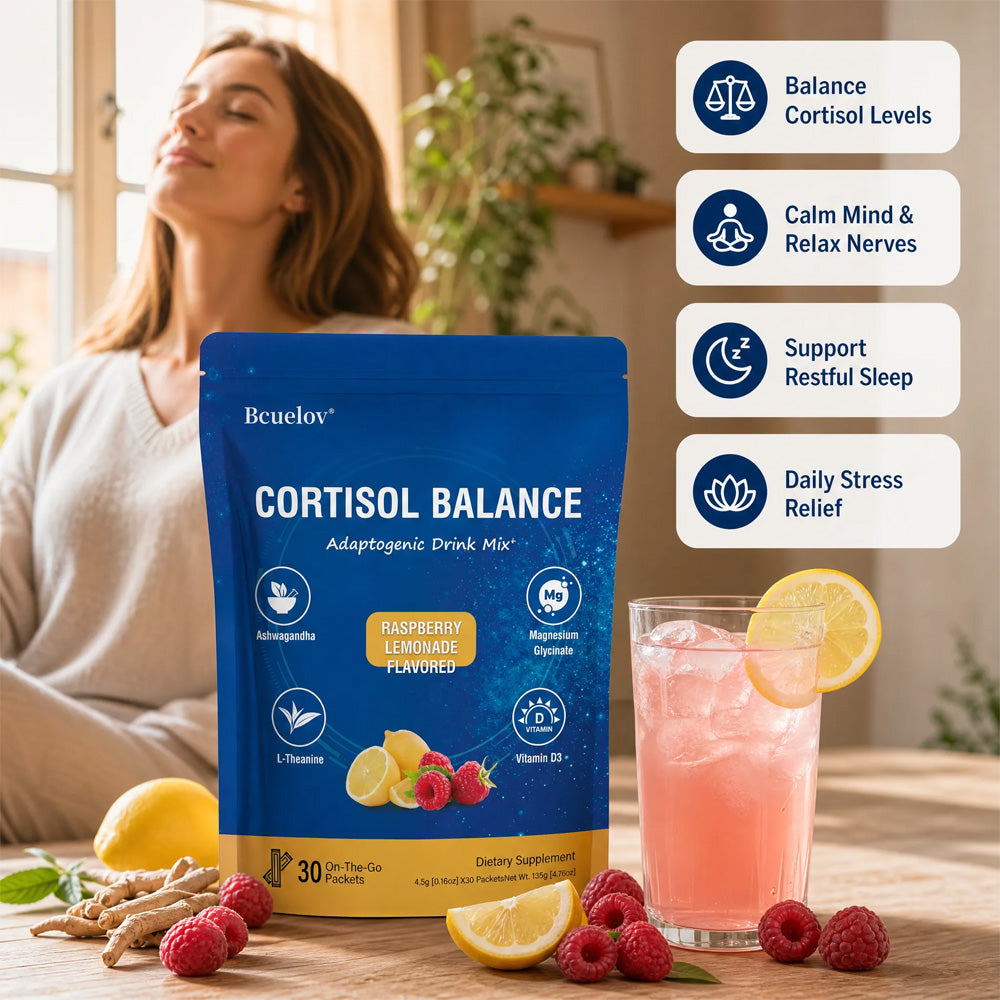 Bcuelov Cortisol Powdered Drink Mix, with Magnesium Glycinate, for Relaxation, 30 Ct