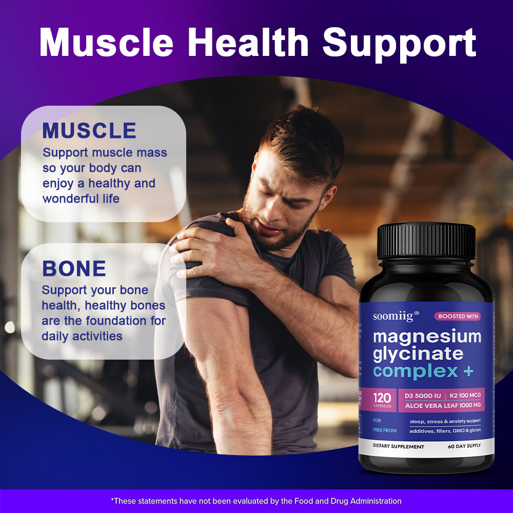 Soomiig® Magnesium Glycinate Complex + Vitamin D3, K2 & Aloe Vera Extract
