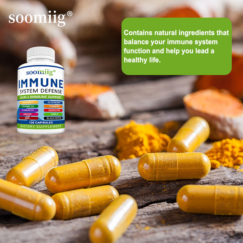 Soomiig® Immune System Defense 10-in-1 | Vitamin C, D3, Elderberry, Turmeric & Herbal Support