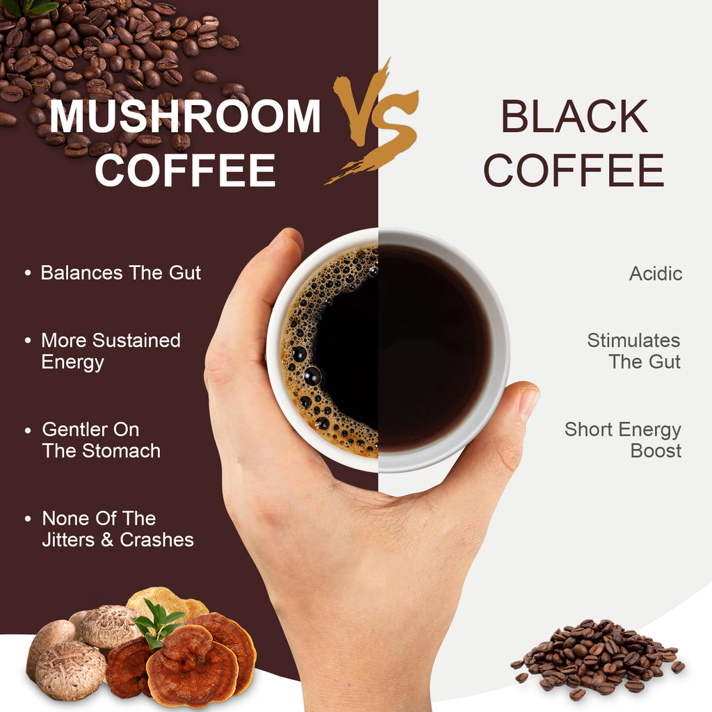 Bcuelov Instant Mushroom Coffee,with 6 Adaptogenic Mushrooms and MCT Oil for Energy, Focus, Immune Support - 30 Servings