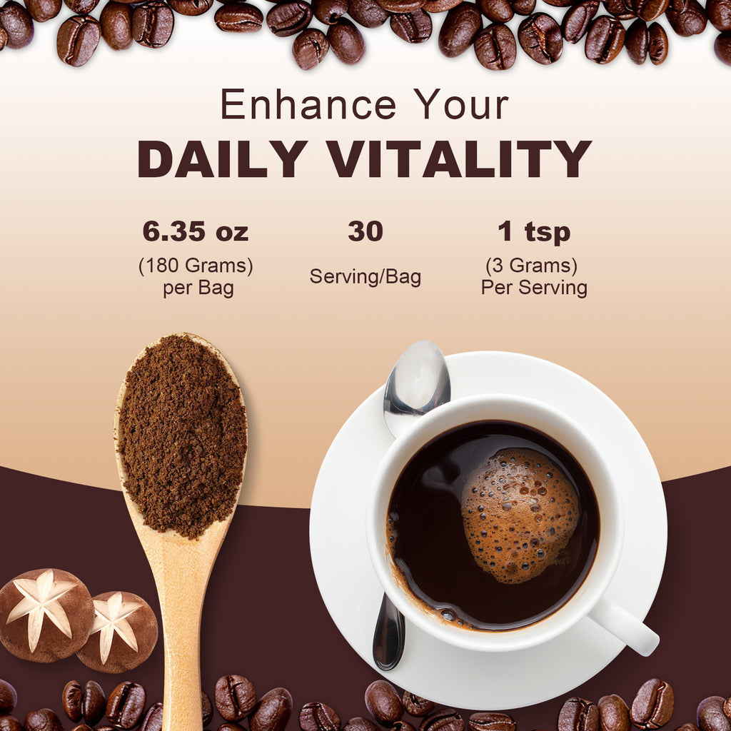 Bcuelov Instant Mushroom Coffee,with 6 Adaptogenic Mushrooms and MCT Oil for Energy, Focus, Immune Support - 30 Servings