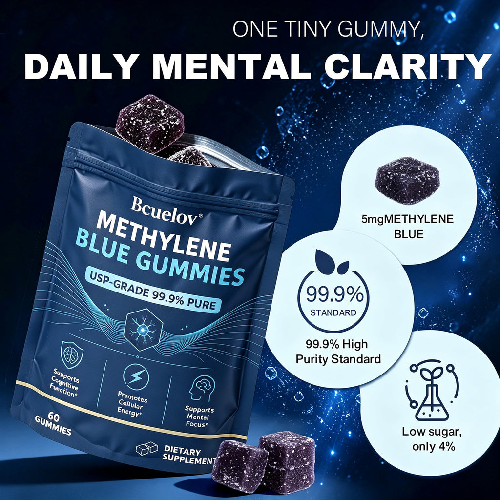 Bcuelov Methylene Blue Gummies,USP Grade, 5mg Per Serving,60 Count