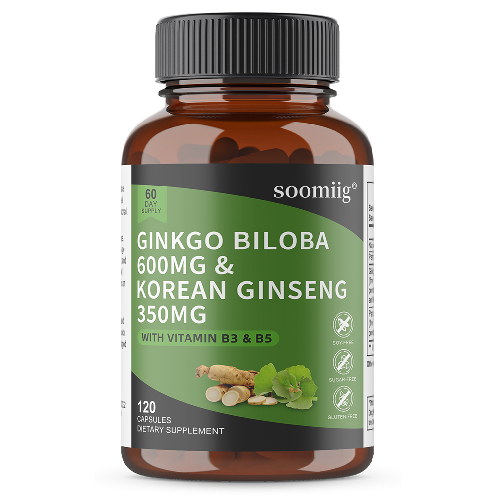 Soomiig® Ginkgo Biloba & Korean Ginseng Capsules with Vitamin B3 & B5