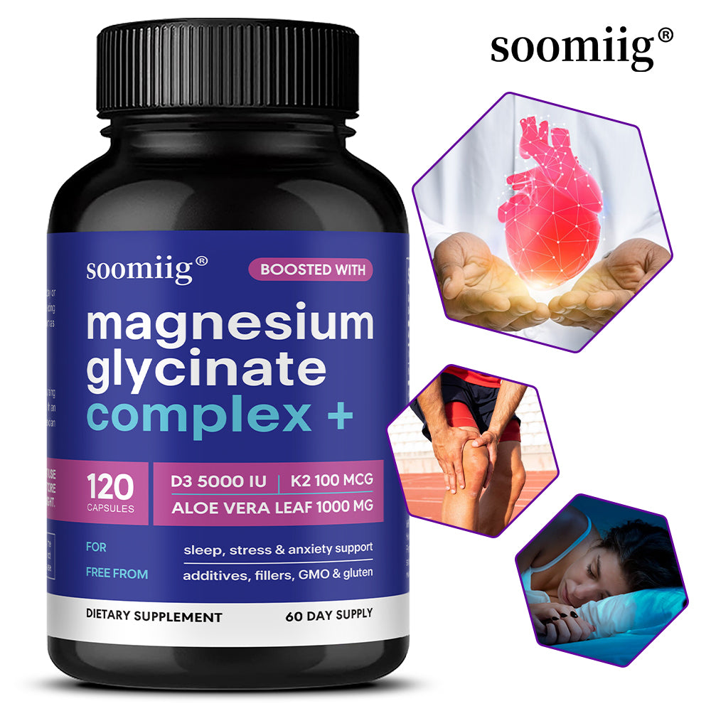 Soomiig® Magnesium Glycinate Complex + Vitamin D3, K2 & Aloe Vera Extract